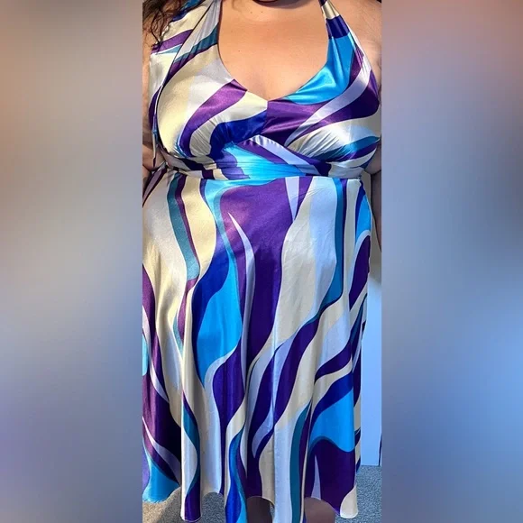 APNY II | Dresses | Apny Ii Satin Teal Purple Champagne Silver Twirl Halter  Dress In 24w Plus Size | Poshmark